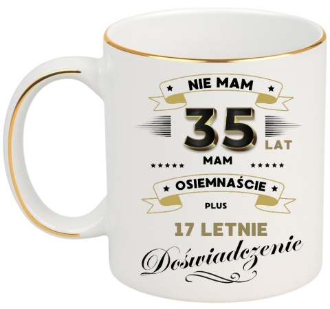 KUBEK PREMIUM NA 35 URODZINY BIAŁO-ZŁOTY ŚMIESZNY PREZENT