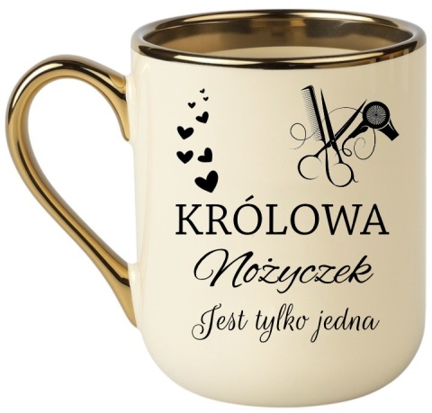 Kubek PREMIUM oryginalny śmieszny prezent dla FRYZJERKI Królowa Nożyczek