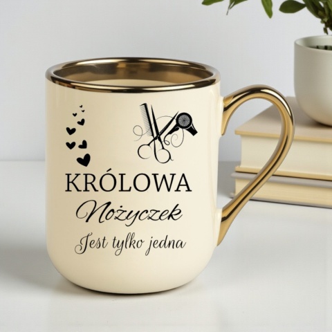 Kubek PREMIUM oryginalny śmieszny prezent dla FRYZJERKI Królowa Nożyczek