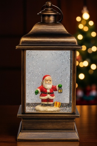 Lampion latarnia LED brokat efekt kuli śnieżnej Mikołaj