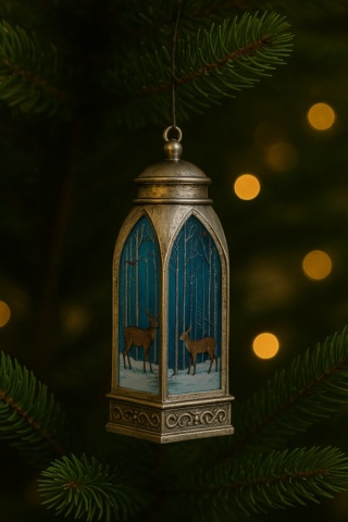 Lampion świąteczny podświetlany LED Stare Srebro 15cm mini