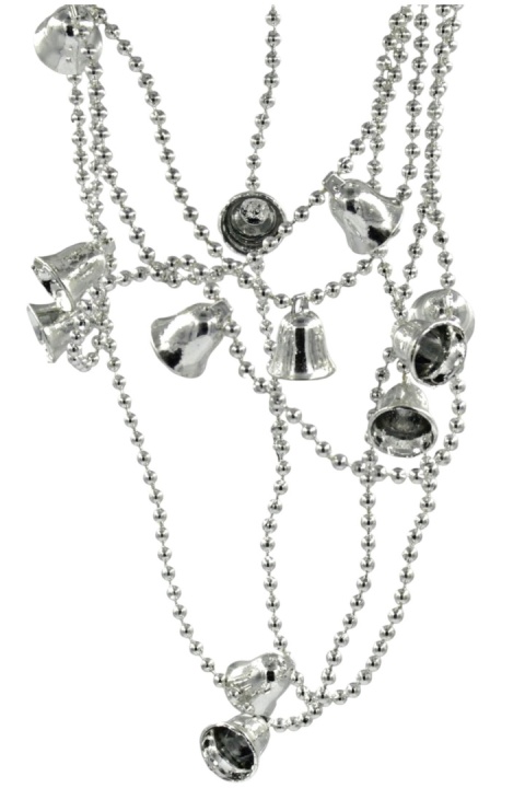 Łańcuch choinkowy z dzwonkami długi 8m ozdoba świąteczna srebrny