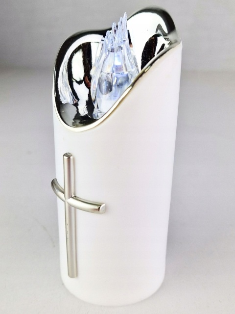 Świeca dekoracyjna znicz wkład LED biały+srebrny z bateriami Cortina 12,5cm