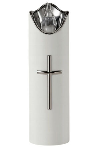 Świeca dekoracyjna znicz wkład LED biały + srebrny z bateriami Cortina 15cm