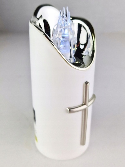 Świeca dekoracyjna znicz wkład LED biały + srebrny z bateriami Cortina 15cm