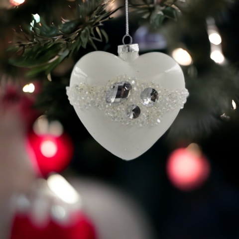 Bombka szklana ozdoba świąteczna SERCE dekoracja 10cm biały