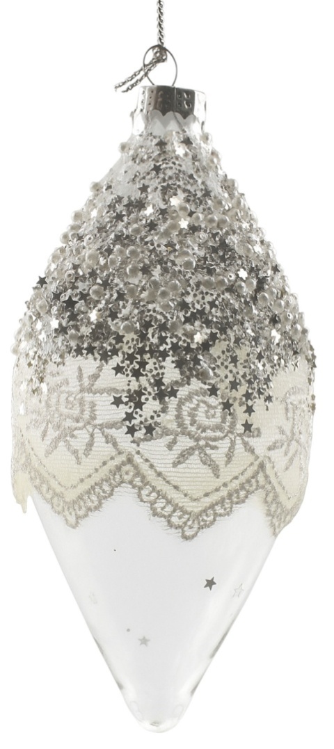 Bombka szklana ozdoba świąteczna dekoracja 14cm przezroczysta zdobiona