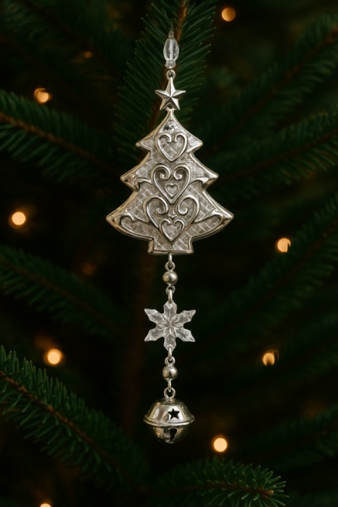 Bombka zawieszka choinkowa choinka srebrna ozdoba świąteczna