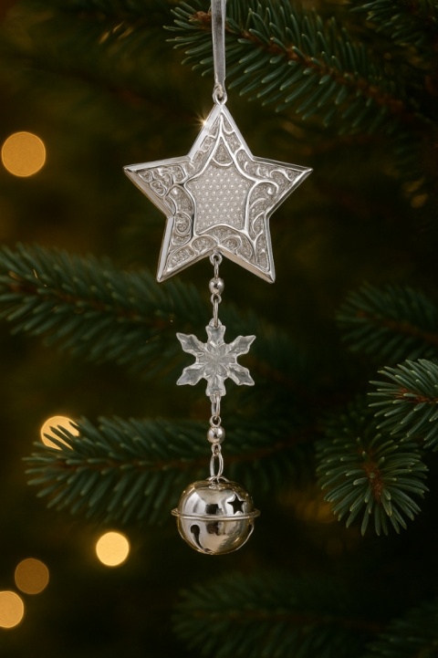 Bombka zawieszka choinkowa gwiazda świąteczna srebrna
