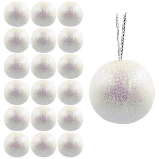Bombki choinkowe brokatowe ozdoby świąteczne 2,5cm 18szt biały