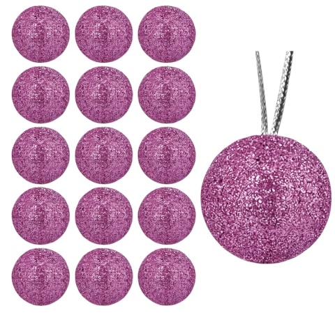 Bombki choinkowe brokatowe ozdoby świąteczne 2,5cm 18szt różowy
