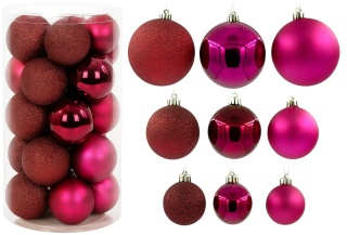 Bombki choinkowe plastikowe ozdoby świąteczne 4/6/8cm 36szt ciemny róż