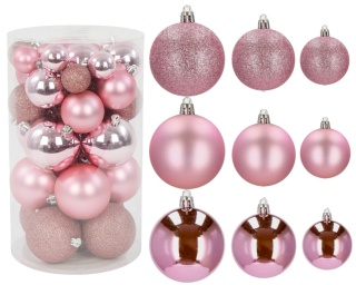 Bombki choinkowe plastikowe ozdoby świąteczne 4/6/8cm 36szt jasny róż