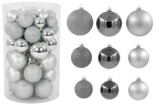 Bombki choinkowe plastikowe ozdoby świąteczne 4/6/8cm 36szt srebrny