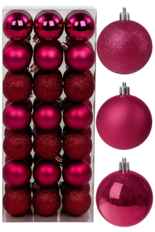 Bombki choinkowe plastikowe ozdoby świąteczne 4cm 36szt ciemny róż