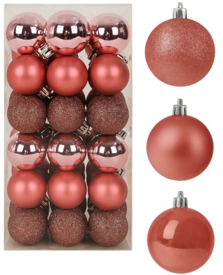 Bombki choinkowe plastikowe ozdoby świąteczne 4cm 36szt jasny róż