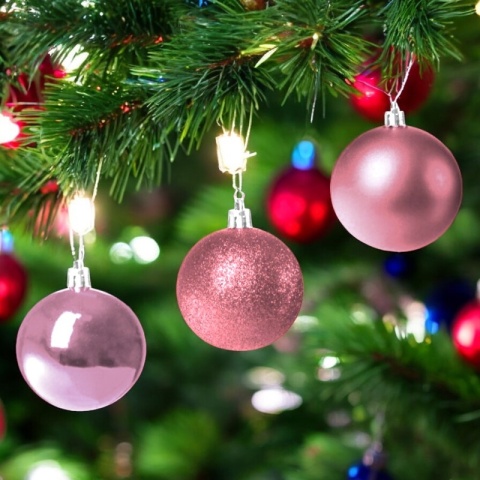 Bombki choinkowe plastikowe ozdoby świąteczne 4cm 36szt jasny róż