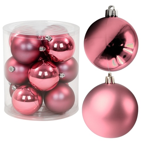 Bombki choinkowe plastikowe ozdoby świąteczne 6cm 12szt jasny róż