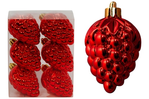 Bombki choinkowe zawieszki bombka ozdoba SZYSZKA grono 6szt czerwony