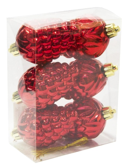 Bombki choinkowe zawieszki bombka ozdoba SZYSZKA grono 6szt czerwony