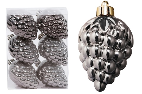 Bombki choinkowe zawieszki bombka ozdoba SZYSZKA grono 6szt srebrny