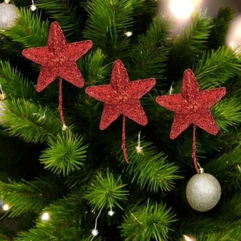 Gwiazda styropianowa gwiazdka na drucie 4cm czerwona wiązka 6szt