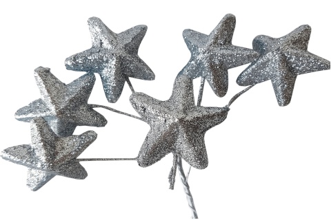 Gwiazda styropianowa gwiazdka na drucie 4cm srebrna wiązka 6szt