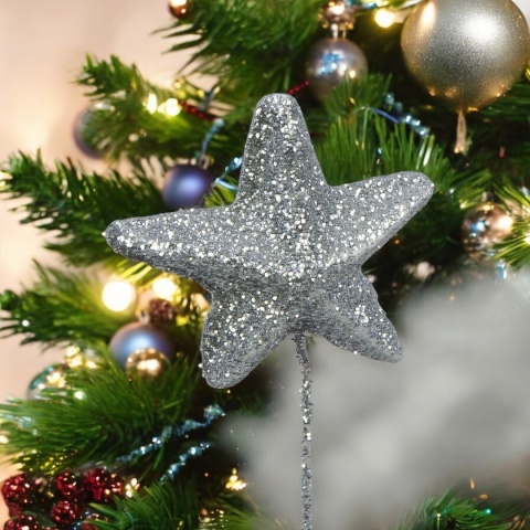 Gwiazda styropianowa gwiazdka na drucie 4cm srebrna wiązka 6szt