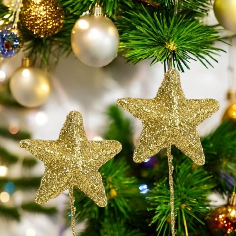 Gwiazda styropianowa gwiazdka na drucie 4cm złota wiązka 6szt