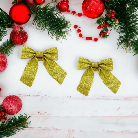 Kokardy na choinkę dekoracja brokat 3szt kokarda złota