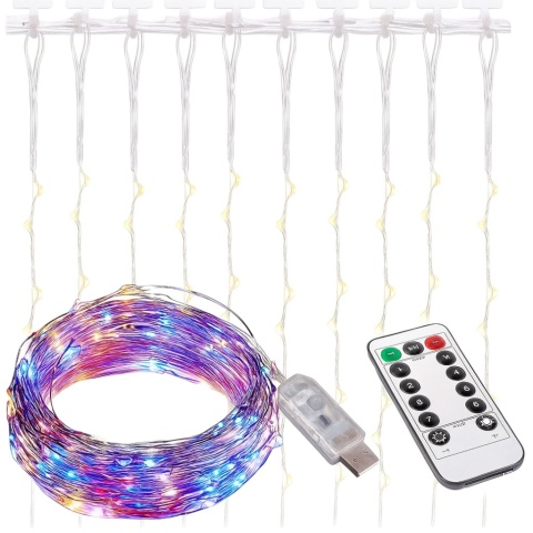 Kurtyna lampki świąteczne 300 LED 3x3m USB multikolor pilot