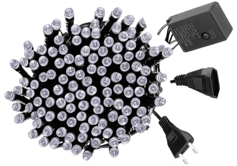 Lampki choinkowe LED 200 8 programów dodatkowe gniazdo biały zimny