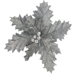 Świąteczna gałązka dekoracyjna kwiat srebrny brokat