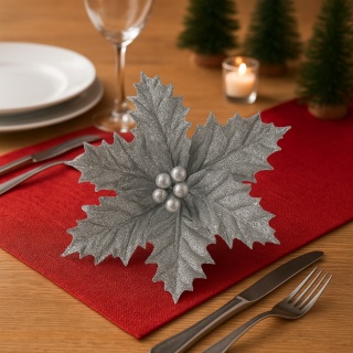 Świąteczna gałązka dekoracyjna kwiat srebrny brokat