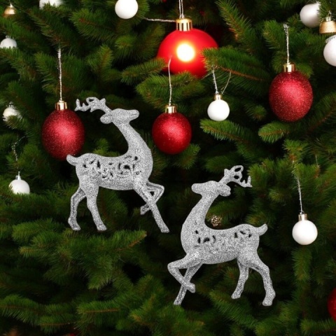 Zawieszka bombka choinkowa JELEŃ ozdoba świąteczna 14cm 2szt srebrny
