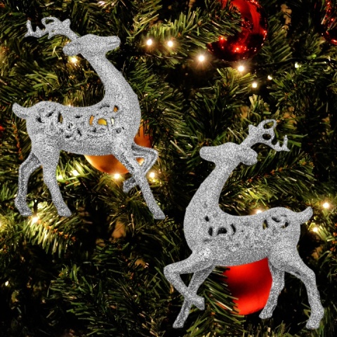 Zawieszka bombka choinkowa JELEŃ ozdoba świąteczna 14cm 2szt srebrny