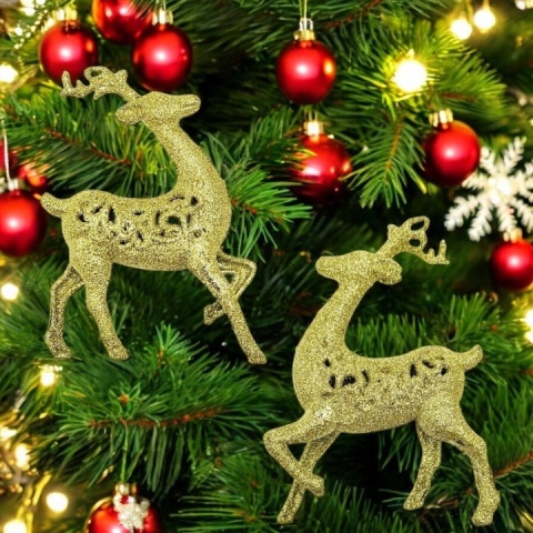 Zawieszka bombka choinkowa JELEŃ ozdoba świąteczna 14cm 2szt złoty