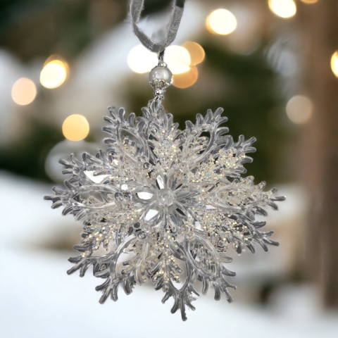 Zawieszka choinkowa śnieżynka plastik 13 cm ozdoba świąteczna