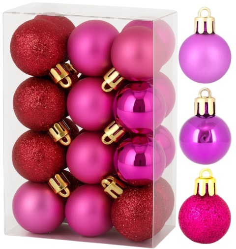Bombki choinkowe 3cm zestaw 24szt ozdoba bombka na choinkę ciemny różowy