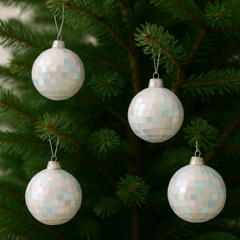 Bombki choinkowe 6cm zestaw 4szt lustrzane ozdoba bombka na choinkę biały