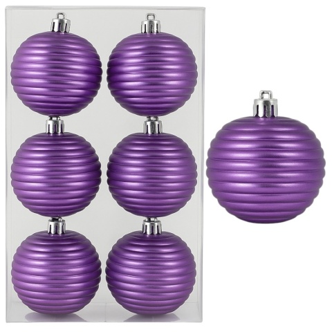 Bombki choinkowe 7cm zestaw 6szt ryflowane ozdoba bombka na choinkę fiolet