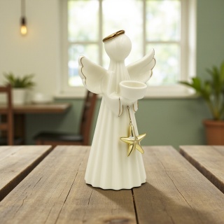 Figurka ceramiczna ozdoba dekoracja piękny ANIOŁ 20cm biały