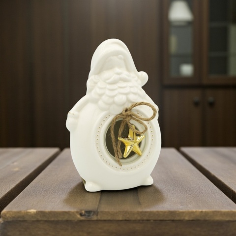Figurka ceramiczna ozdoba dekoracja piękny MIKOŁAJ 14cm biały