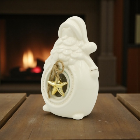 Figurka ceramiczna ozdoba dekoracja piękny MIKOŁAJ 14cm biały