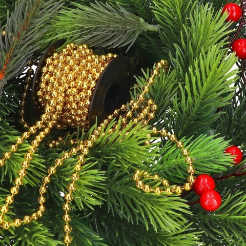 Korale na szpuli ozdoba łańcuch girlanda na choinkę 8mm 10m złoty