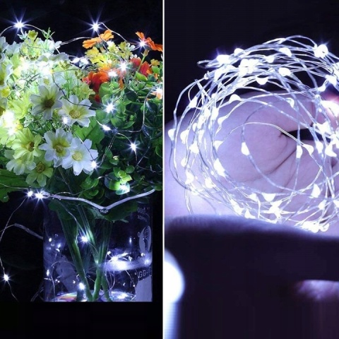 Lampki choinkowe USB druciki dekoracja 50 LED 5m biały zimny