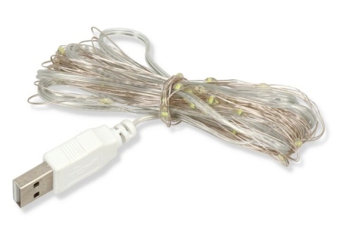 Lampki choinkowe USB druciki dekoracja 50 LED 5m biały zimny