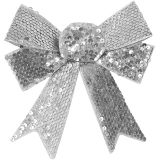 Piękna Dekoracyjna Kokarda Kokardka srebrna cekiny cekinowa 28x23cm