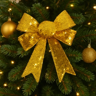 Piękna Dekoracyjna Kokarda Kokardka złota cekiny cekinowa 21x18cm