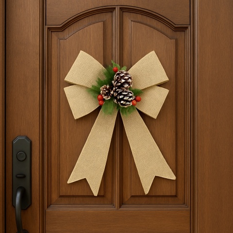 Piękna Dekoracyjna Kokarda ozdoba świąteczna z szyszką 30x25cm